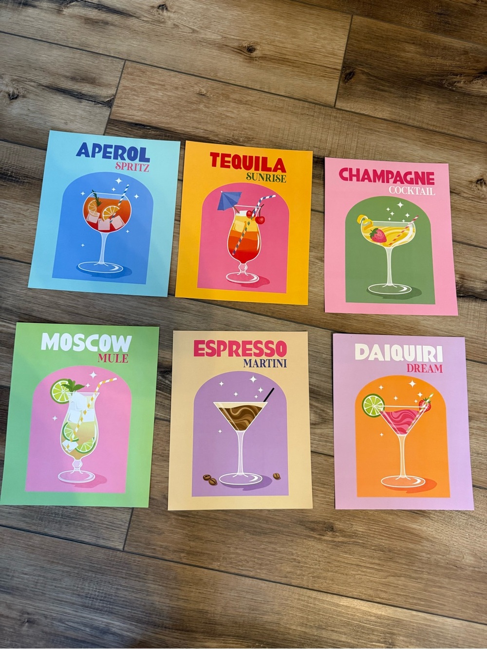 Set of 6 Colorful Cocktail Art Prints